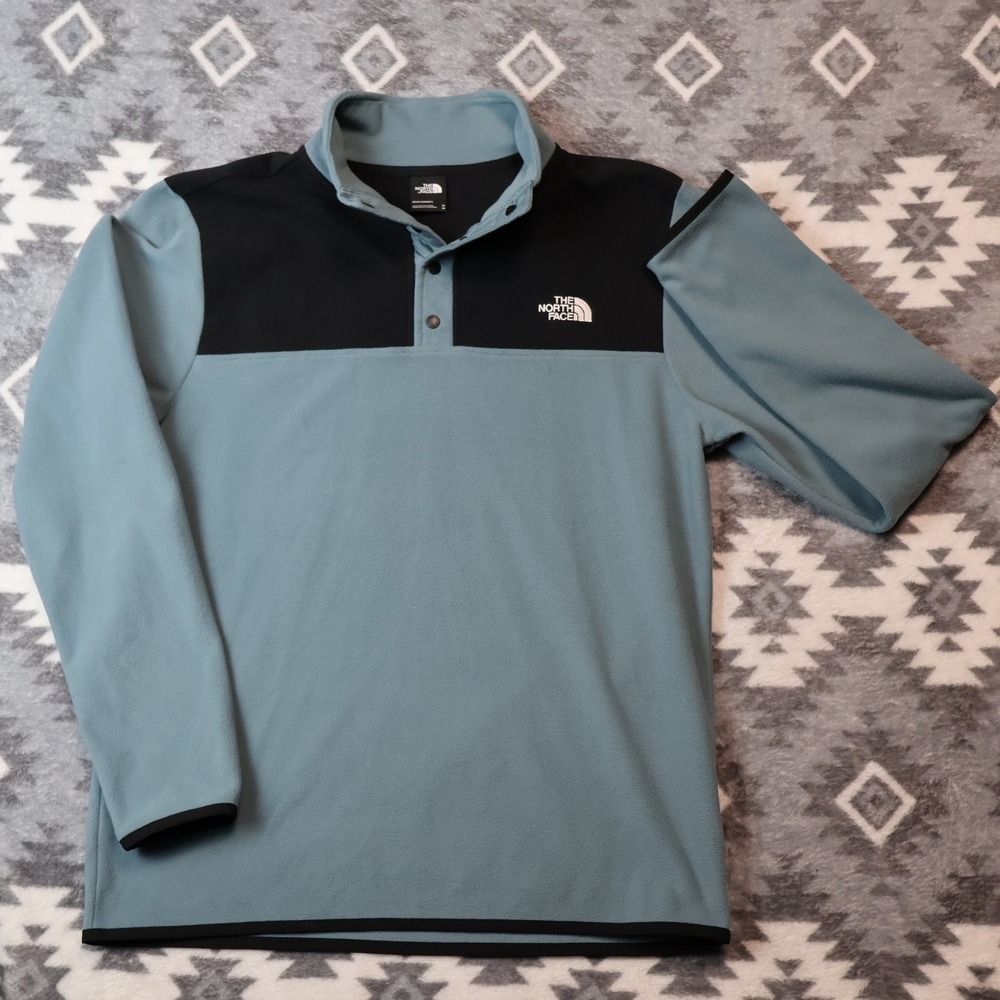 The North Face TKA Glacier Fleece Blue Black Snap Pullover Mens M